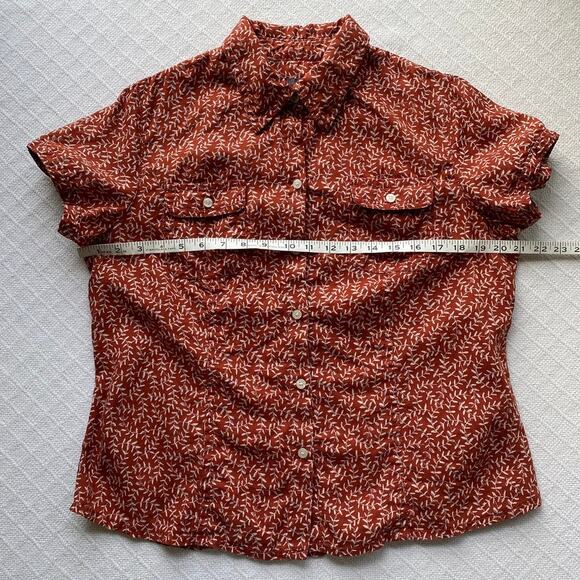 Liz Claiborne Linen Rust Red Vine Print Button-Up Shirt Short Sleeve Large P - Picture 6 of 7